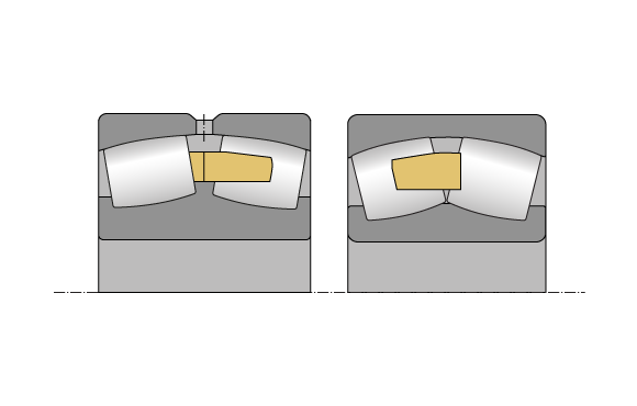 调心滚子轴承设计A（左），调心滚子轴承设计EA（右）